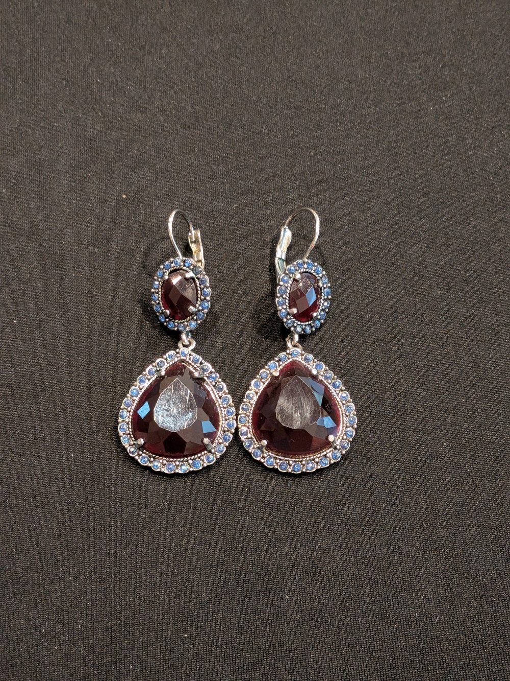 B#2: Avon Vintage 1990s Purple And Blue Rhinestone Dangle Drop Earrings 2.5"